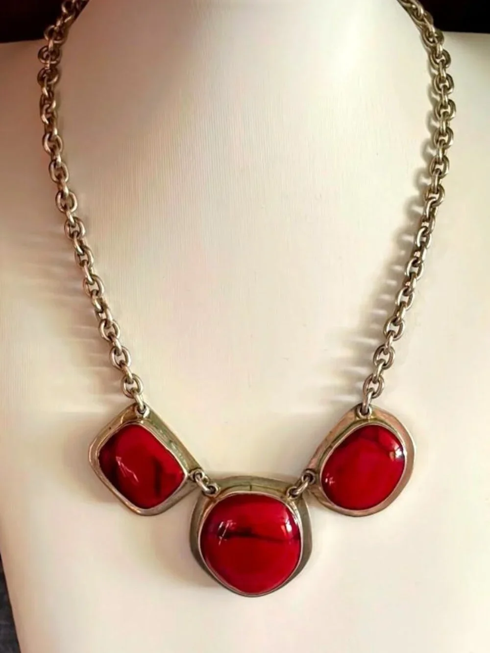 Vintage Taxco Mexico Sterling Silver Red Jasper Necklace & Bracelet Set 99g